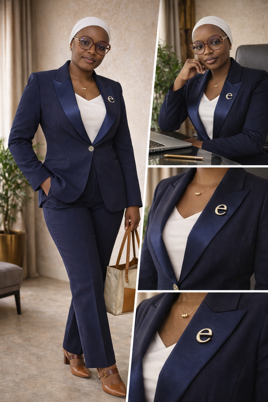 SHe by AS Satin-Lapel Wide-Leg Power Suit – Deep Navy Blue