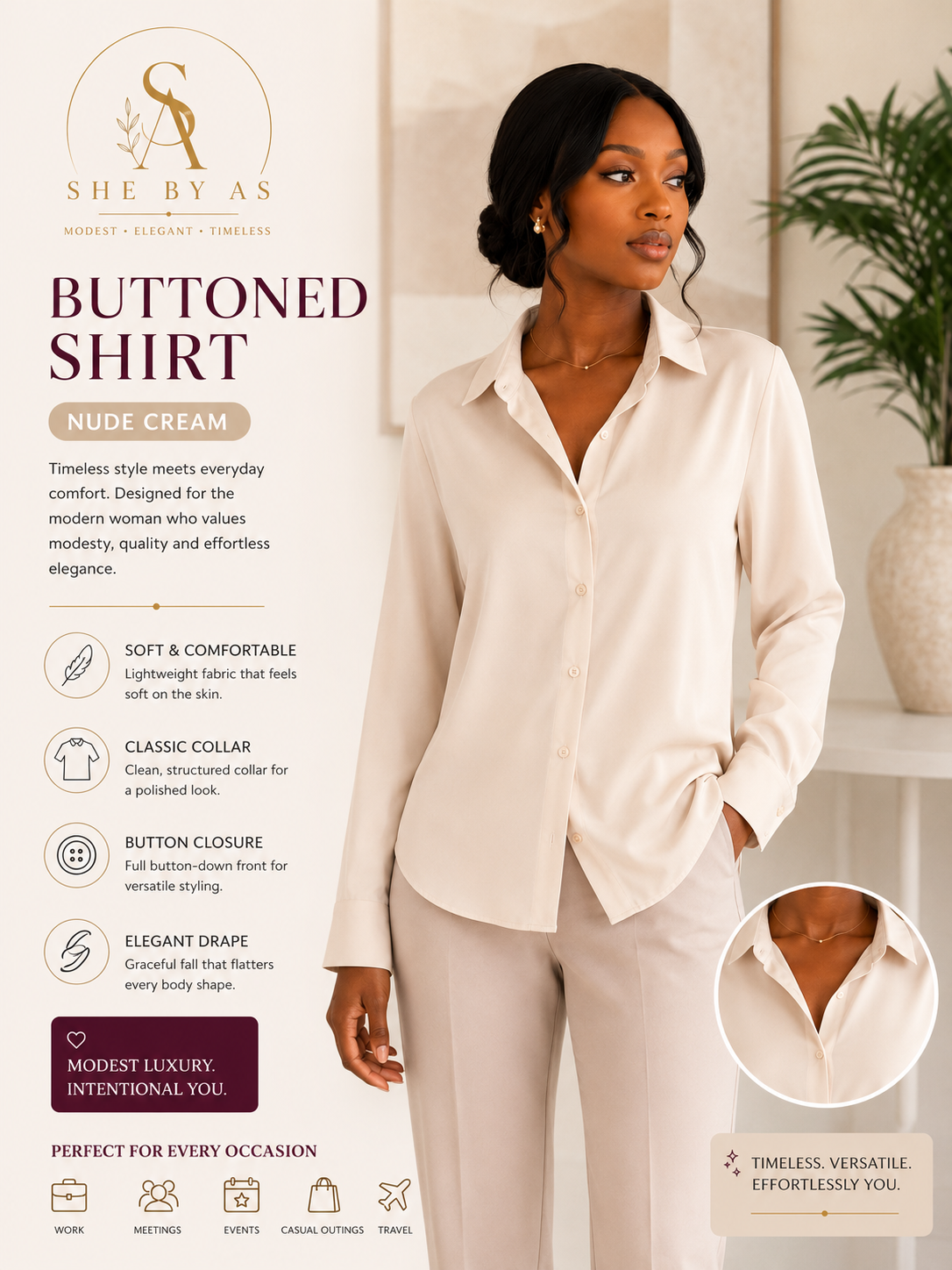 Women's Classic Buttoned Shirt - Beige