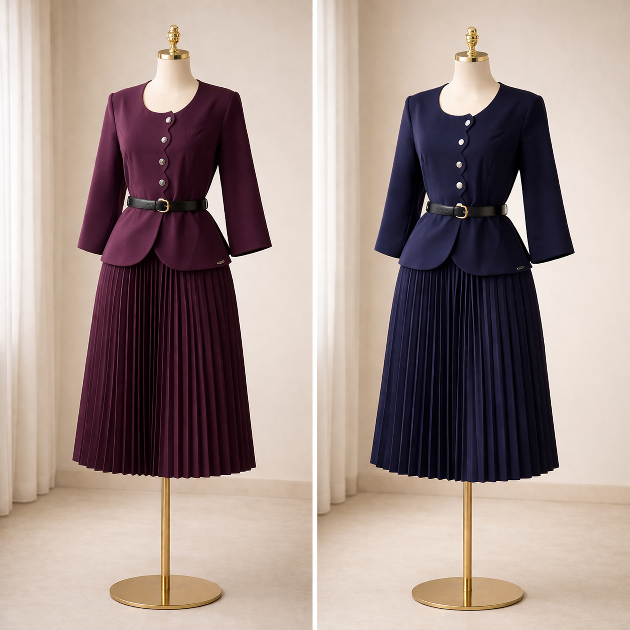 SHe by AS Scallop-Edge Pleated Corporate Set – Royal Plum Purple