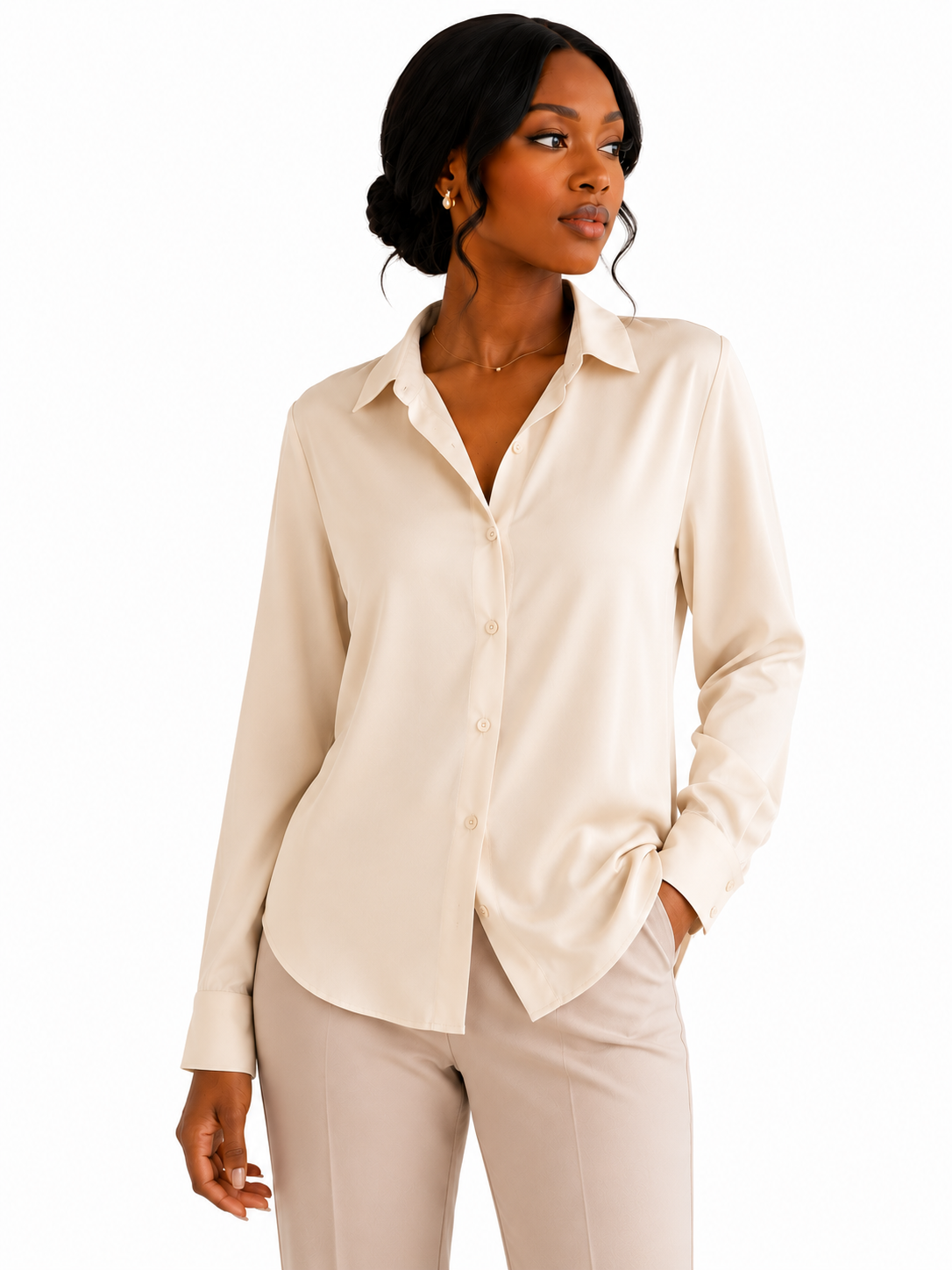 Women's Classic Buttoned Shirt - Beige