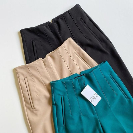 SHe by AS Multi-Dart High-Waisted Trousers – Rich Nude Cream