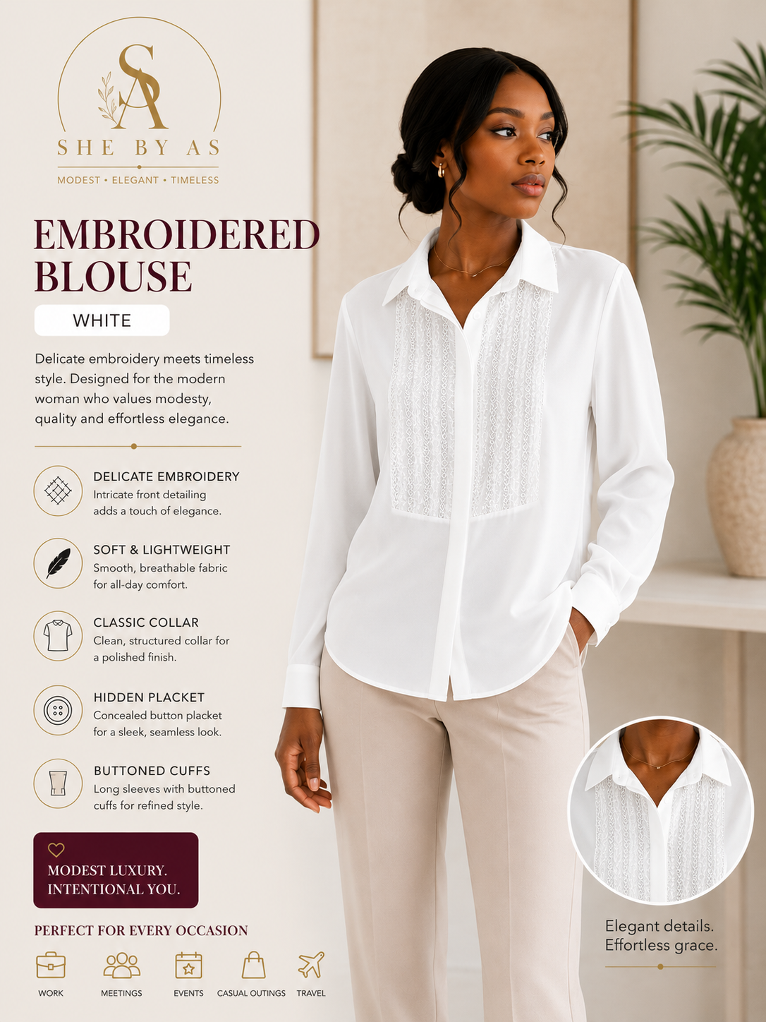 Women's Embroidered Blouse - White
