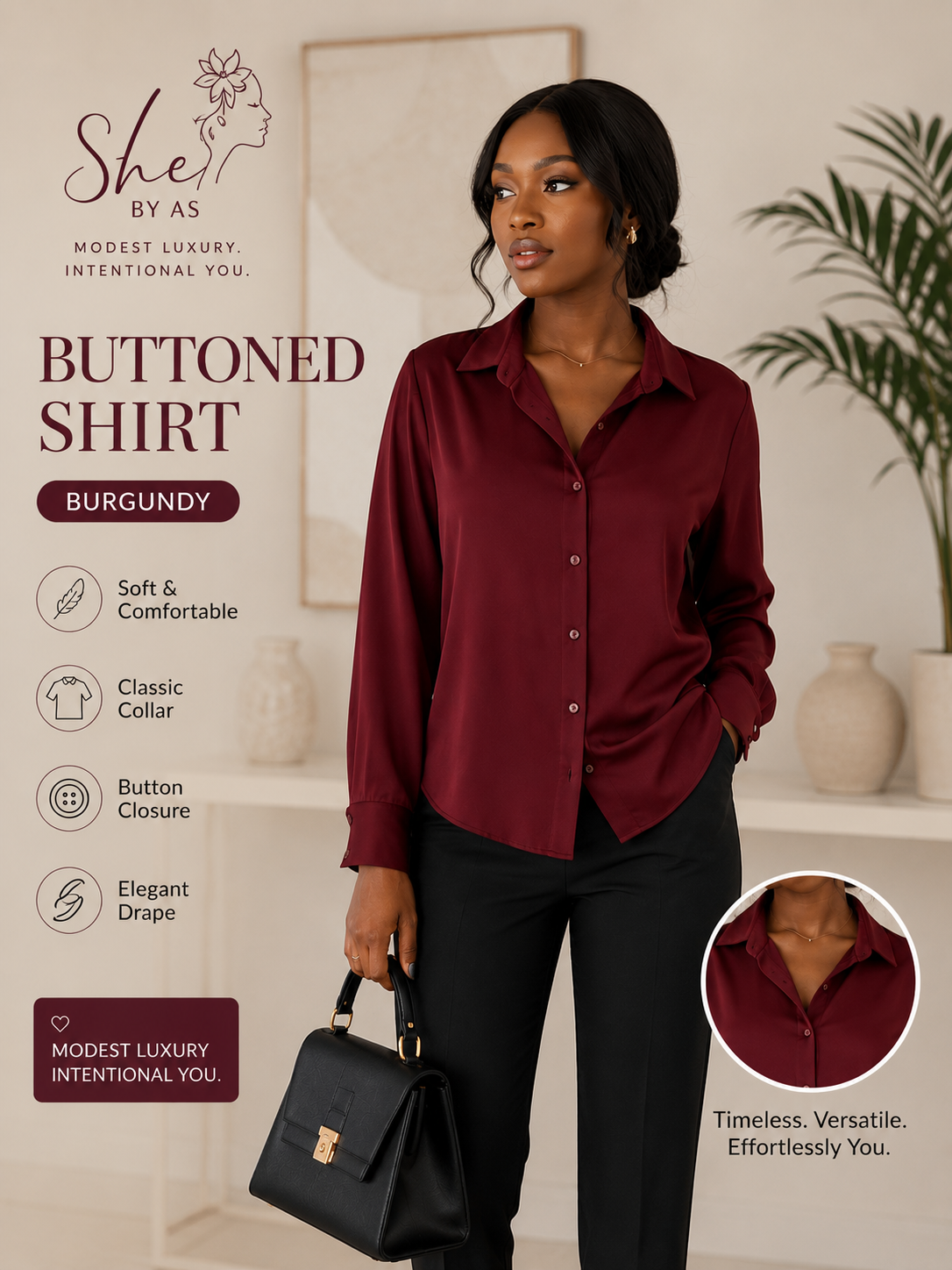 Women's Classic Buttoned Shirt - Burgundy