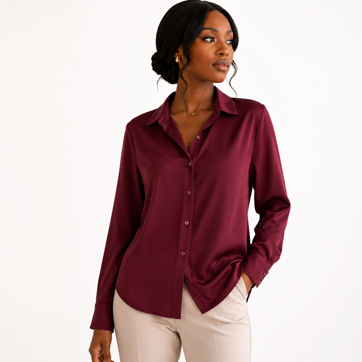 Women's Classic Buttoned Shirt - Burgundy