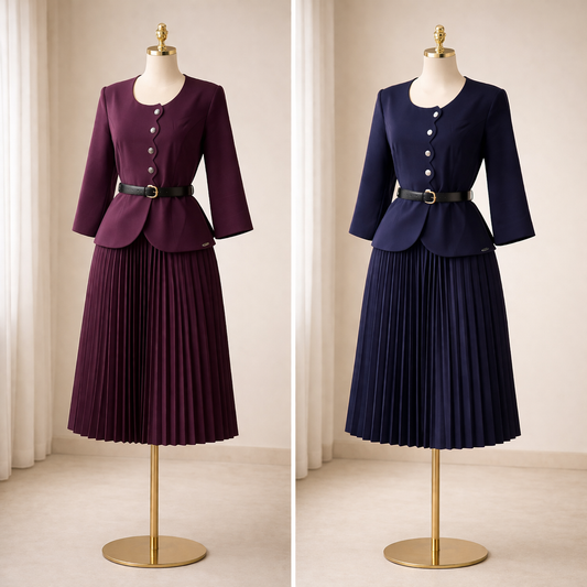 SHe by AS Scallop-Edge Pleated Corporate Set – Royal Plum Purple